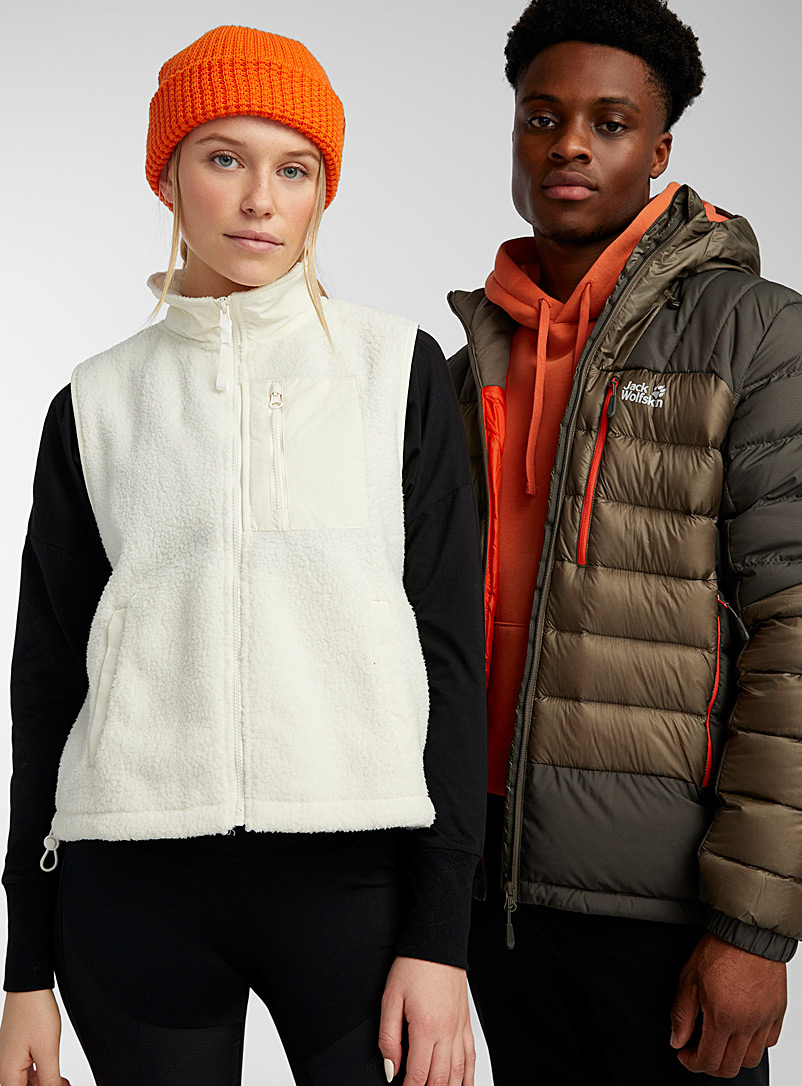 I.FIV5 Cream Beige Nylon-accent sherpa-fleece jacket for women