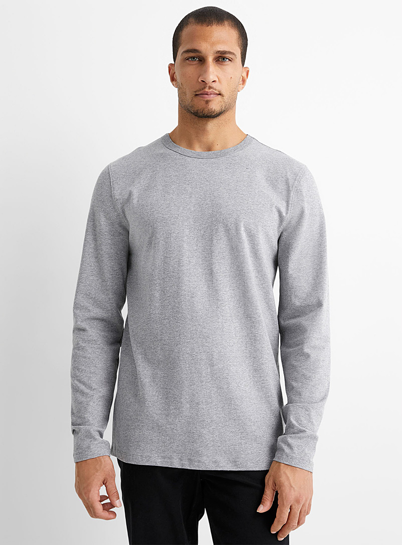 Le 31 Grey Stretch organic cotton crew-neck T-shirt for men