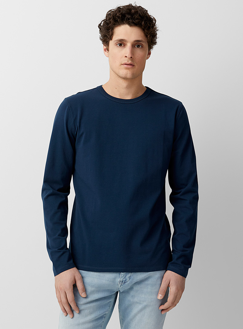 Le 31: Le t-shirt col rond coton bio extensible Bleu foncé pour homme