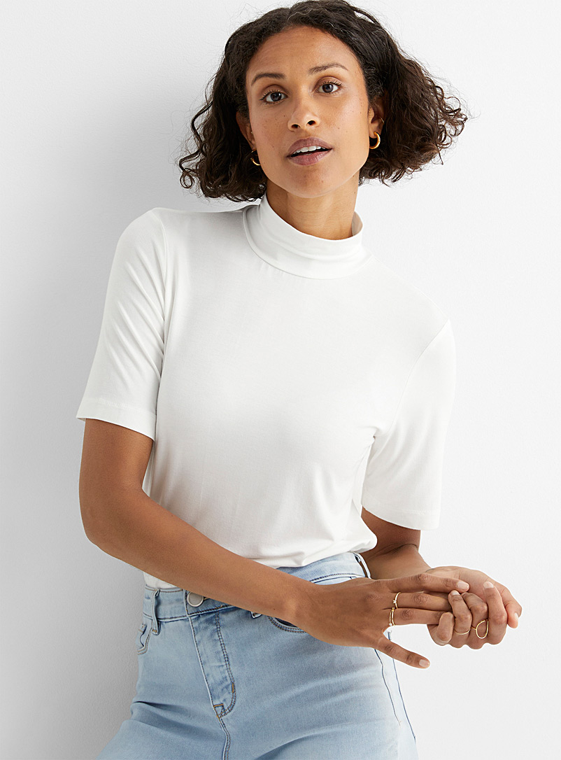 Contemporaine White Soft jersey mock-neck tee for women