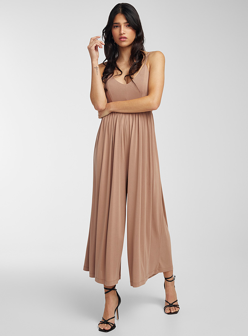 Icône Brown Thin-strap jersey jumpsuit for women