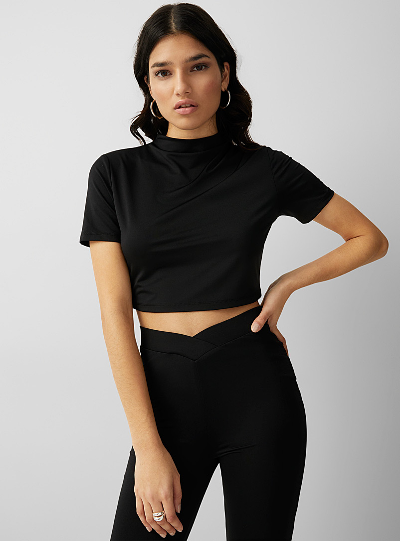 Icône Black Silky jersey cropped T-shirt for women