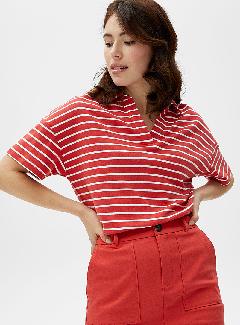 Contemporaine Tangerine Johnny collar striped T-shirt for women