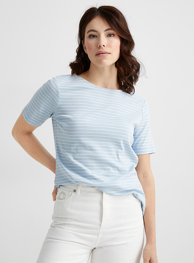 Contemporaine: Le t-shirt imprimé coton bio Bleu à motifs pour femme