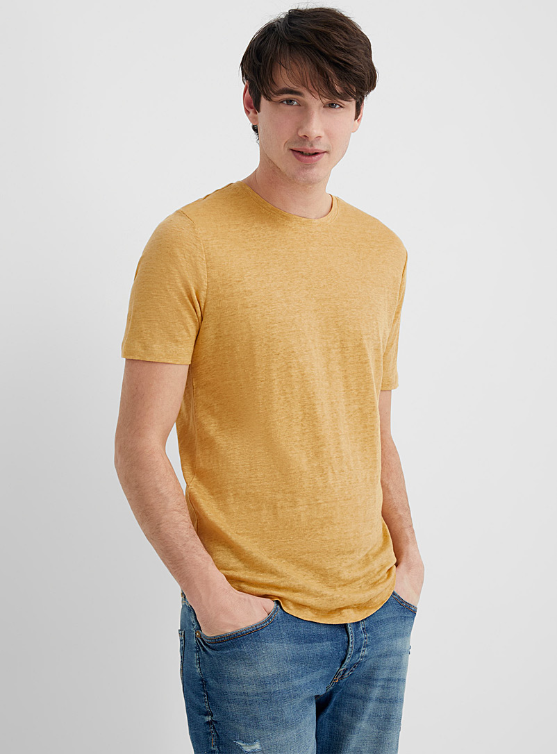 Le 31 Light Yellow Solid pure linen jersey T-shirt for men