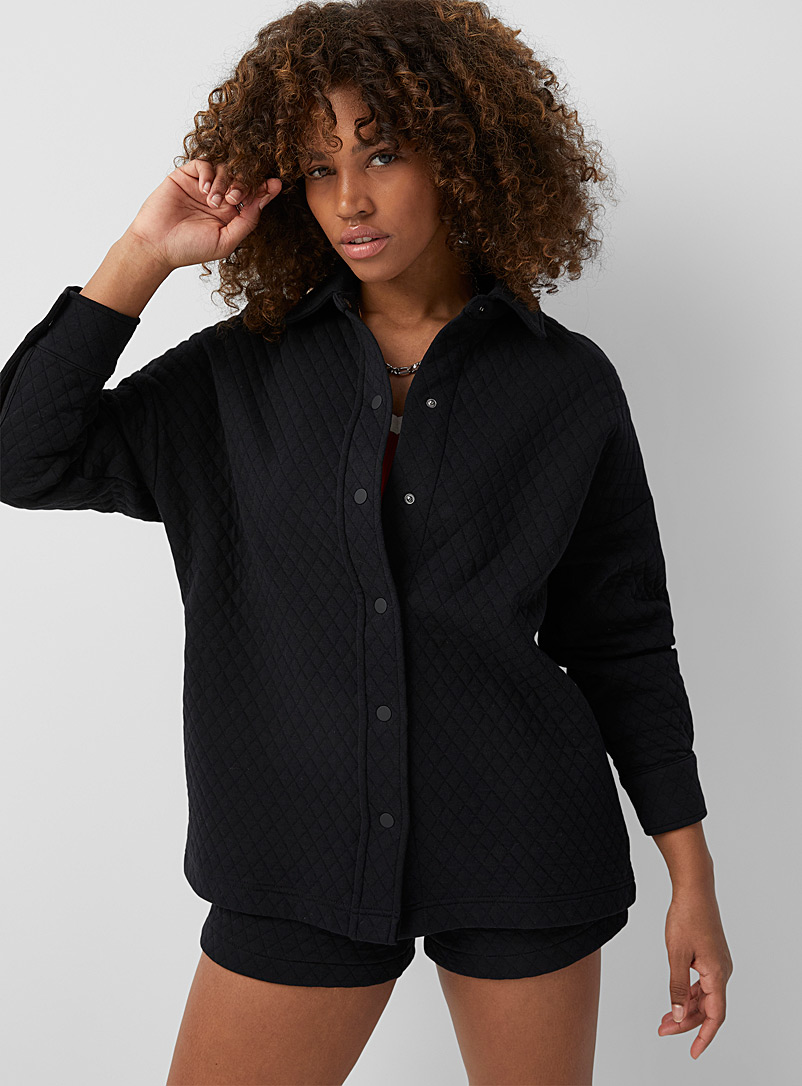 Twik Black Quilted diamond knit overshirt for women