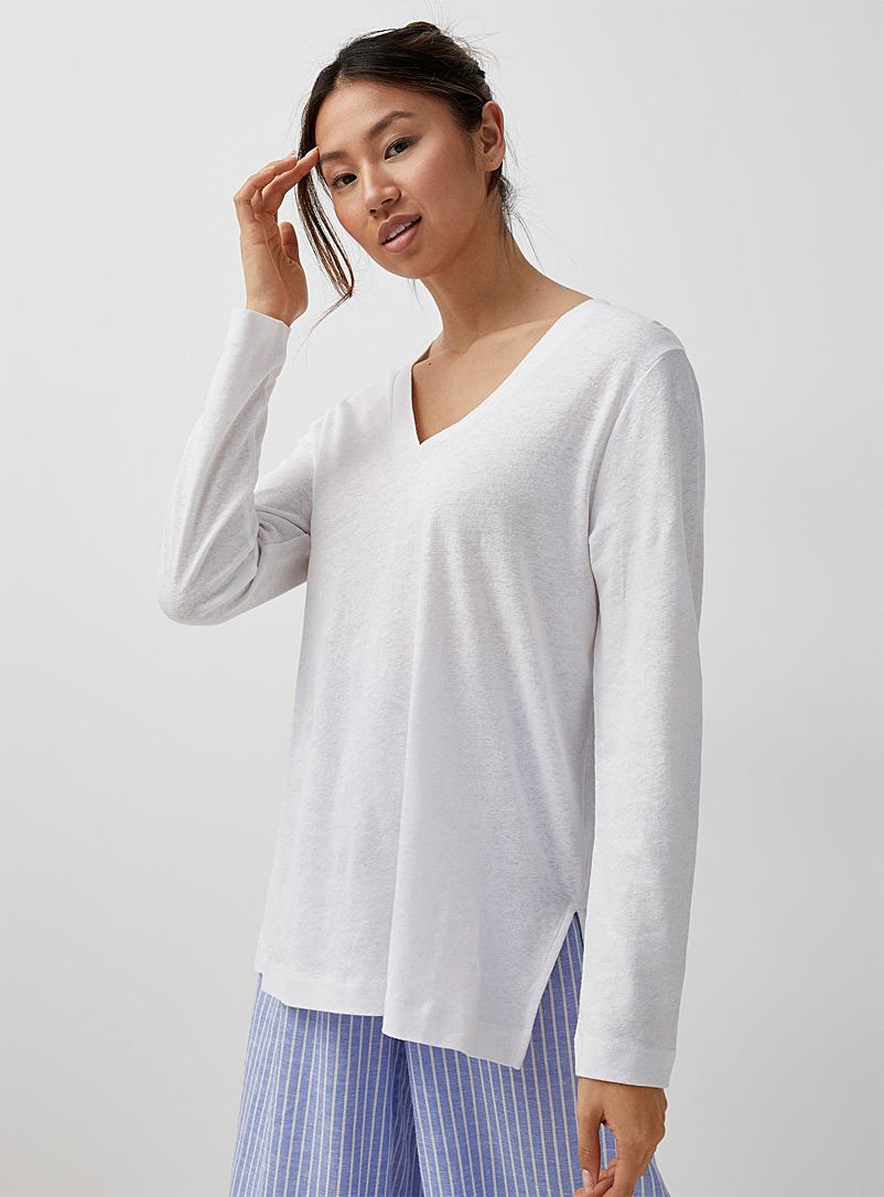 Miiyu: Le t-shirt détente lin et coton Blanc pour femme