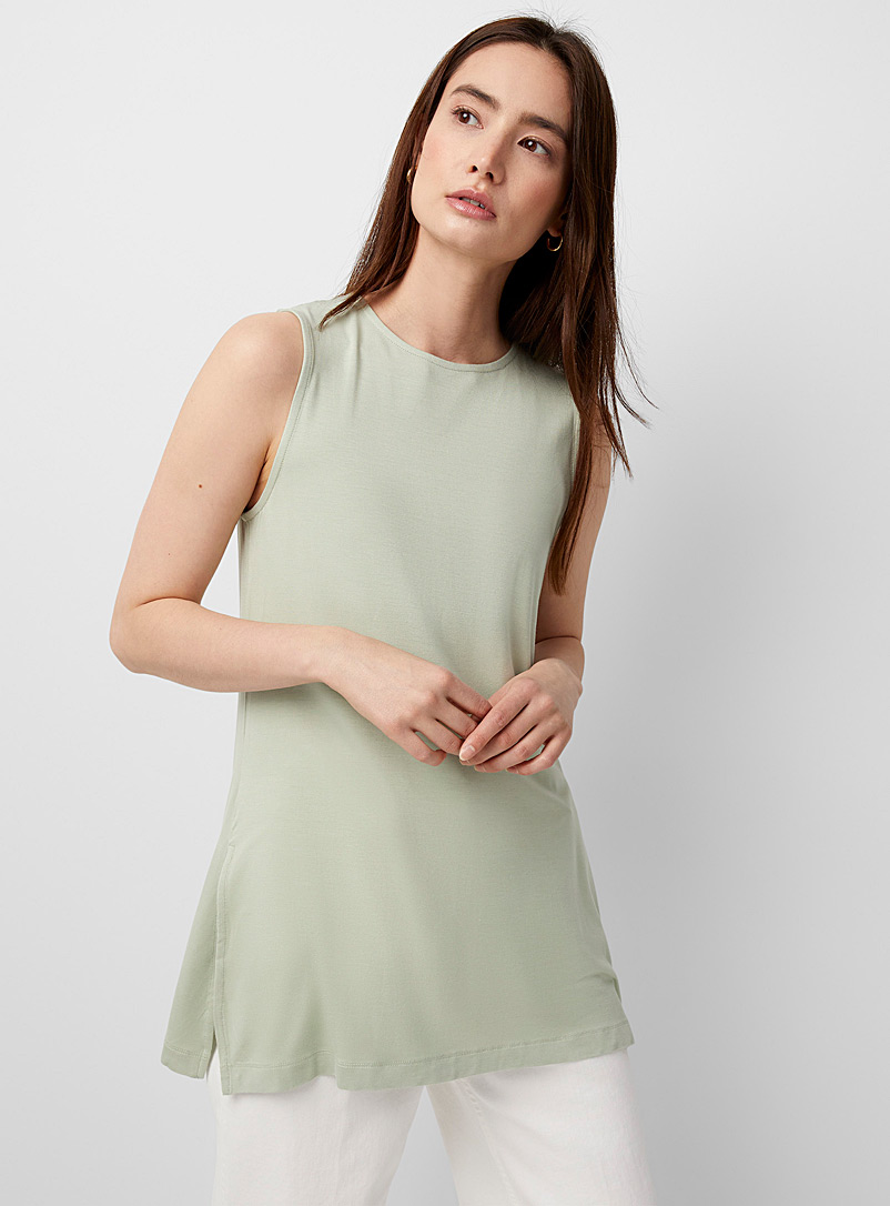 Contemporaine Lime Green Soft jersey sleeveless tunic for women