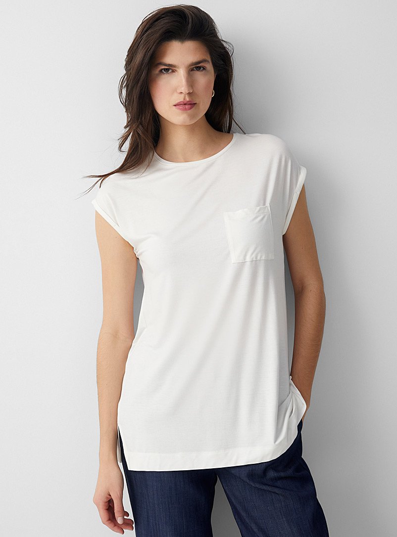Contemporaine White Soft jersey cap sleeve tunic for women