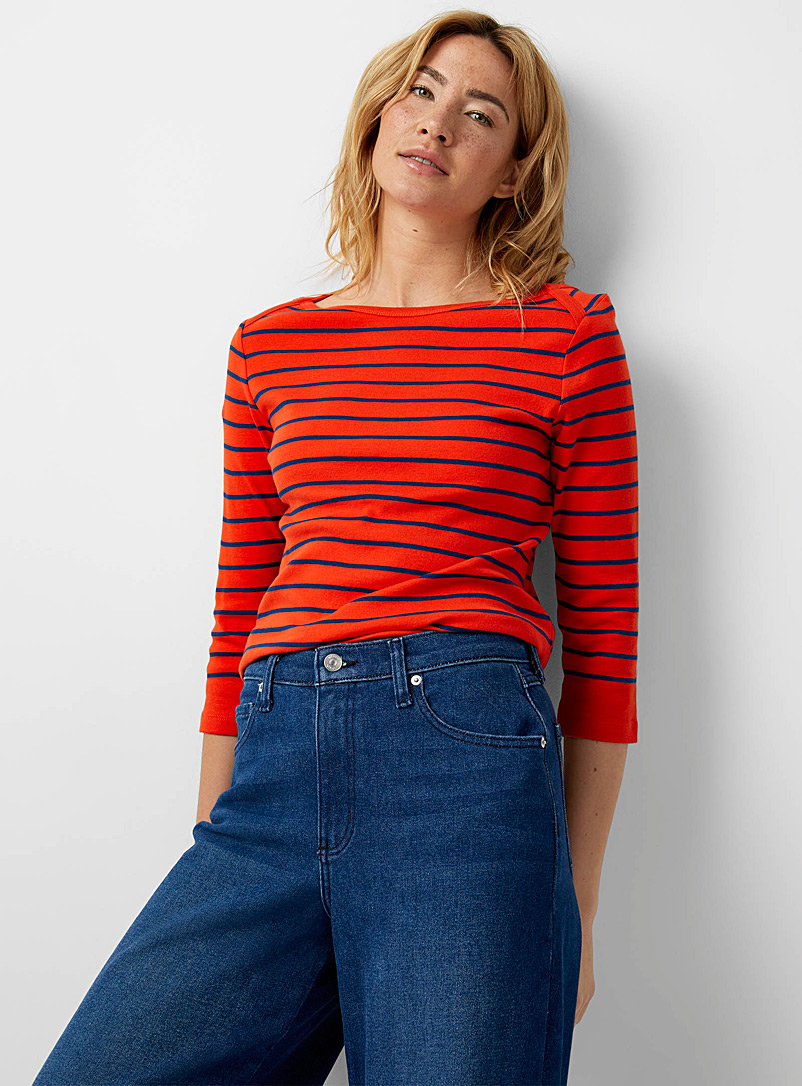 Contemporaine Patterned Orange Boatneck sailor T-shirt for women
