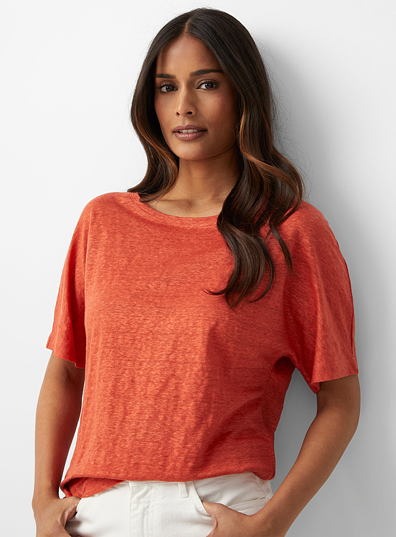 Contemporaine Dark Orange Pure linen loose T-shirt for women