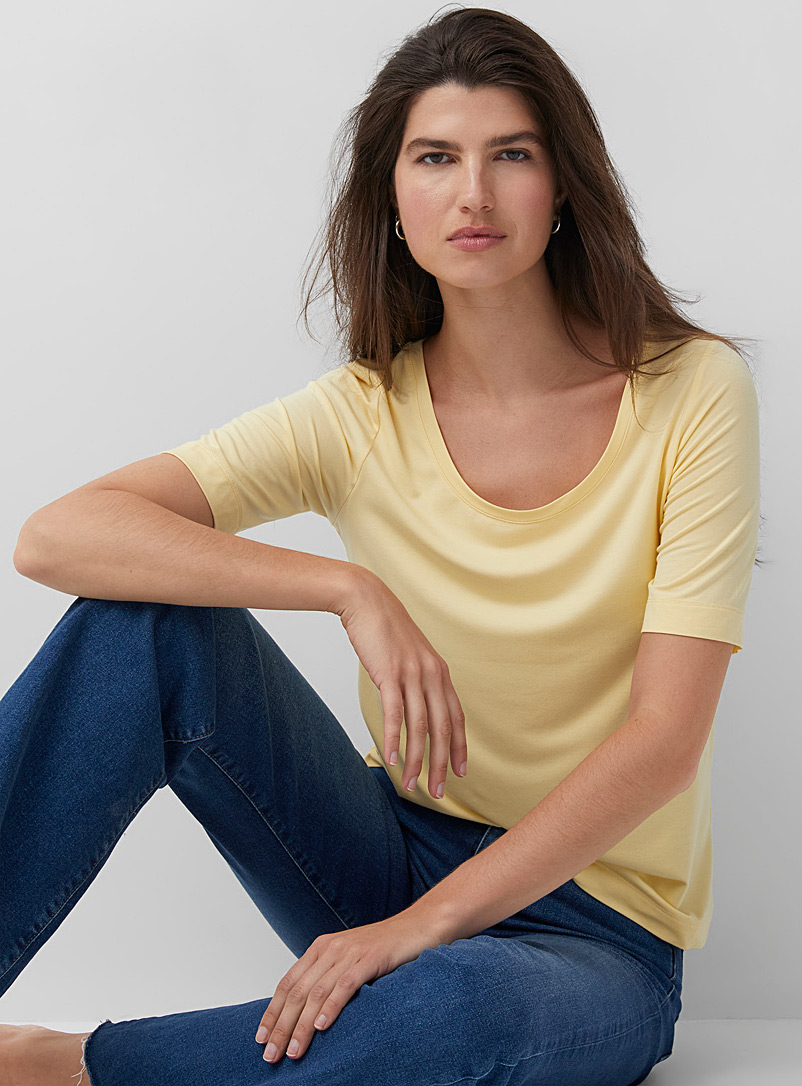 Contemporaine Golden Yellow Soft modal ballerina neckline T-shirt for women