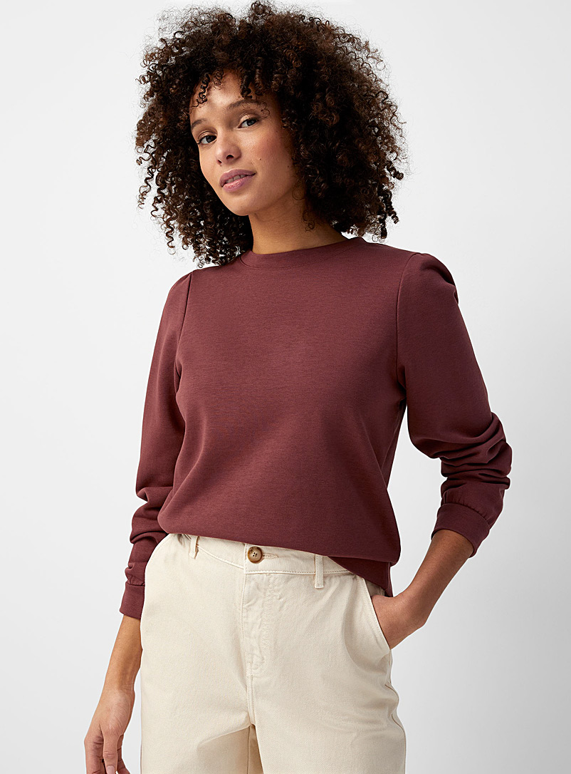 Contemporaine Brown Puff-sleeve French terry sweatshirt for women