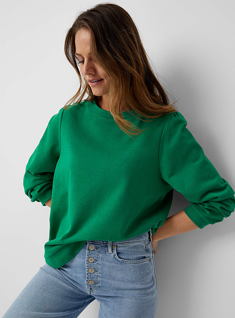 Contemporaine Kelly Green Puff-sleeve French terry sweatshirt for women
