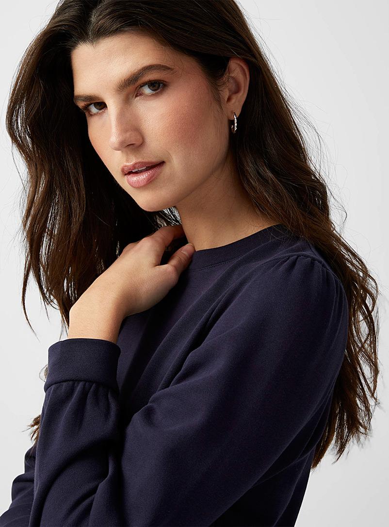 Contemporaine Navy/Midnight Blue Puff-sleeve French terry sweatshirt for women