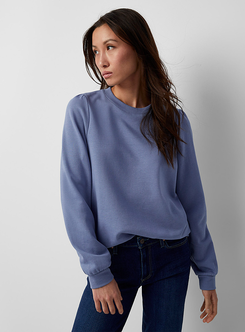 Contemporaine Slate Blue Puff-sleeve French terry sweatshirt for women