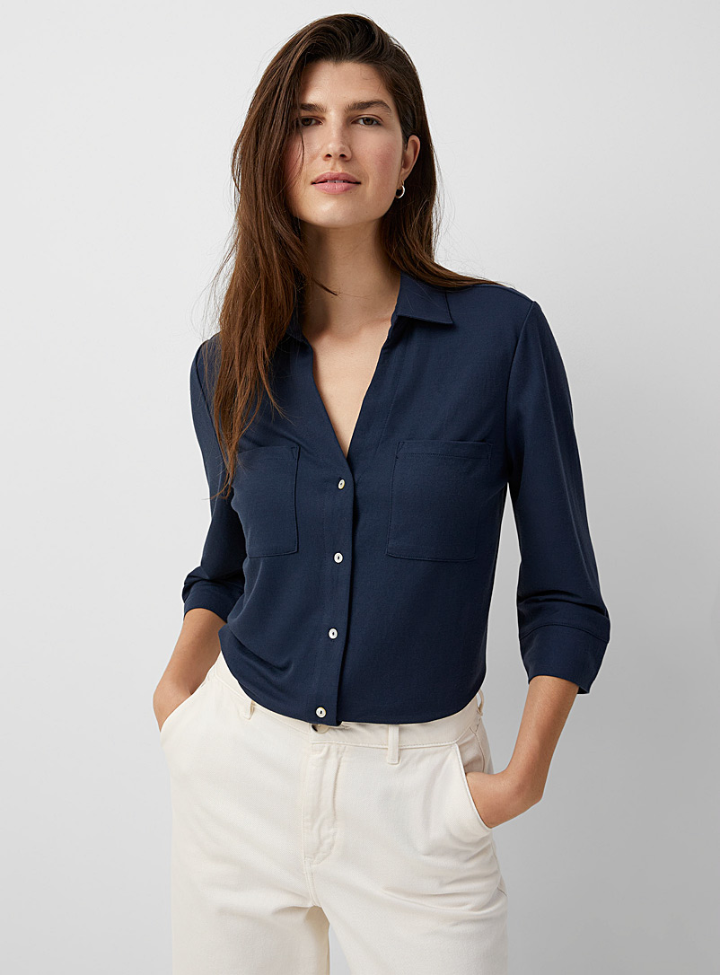 Contemporaine Marine Blue Light piqué shirt for women