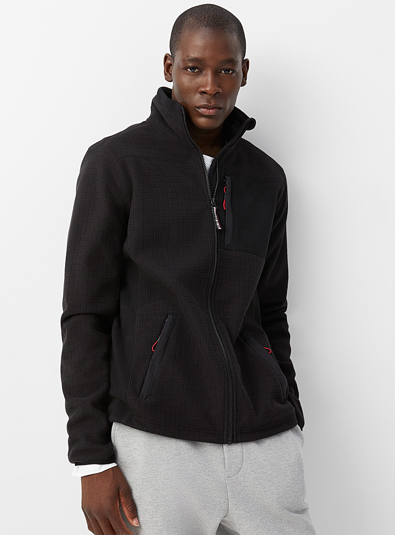 Le 31 Black Checked-texture polar fleece cardigan for men