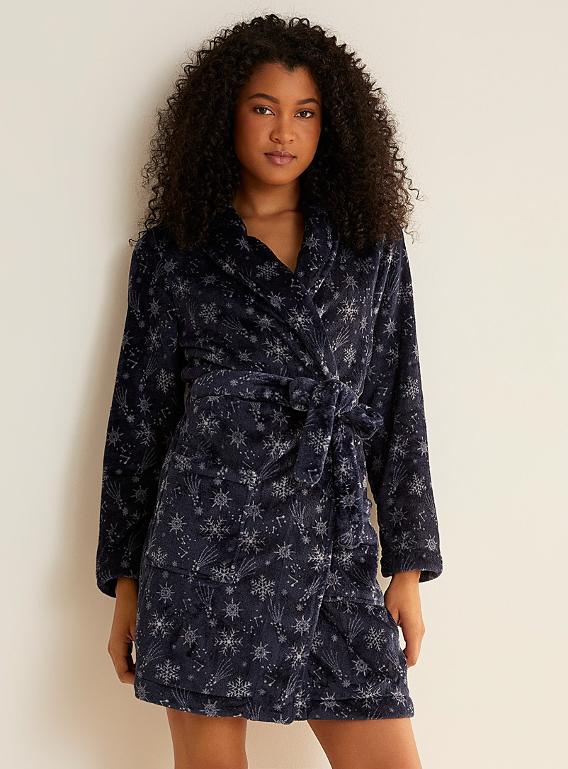 Miiyu x Twik Marine Blue Patterned fleece robe for women