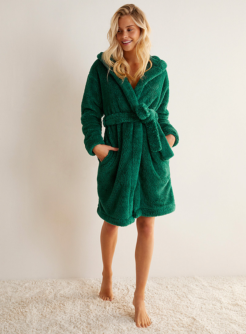Miiyu x Twik Green Plush hooded robe for women