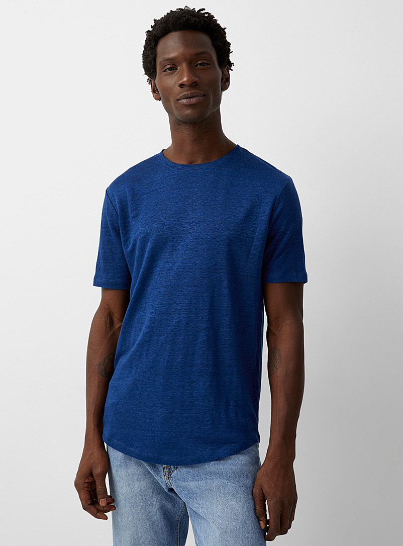 Le 31 Marine Blue Solid pure linen jersey T-shirt for men