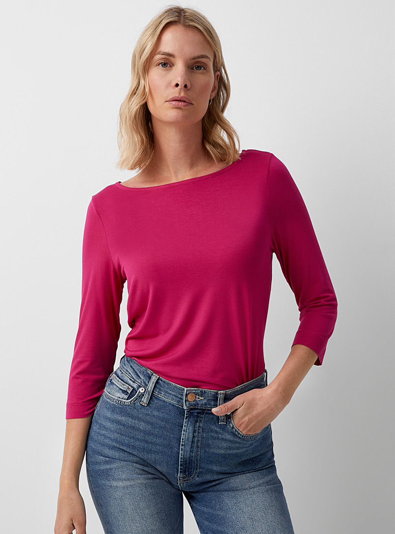 Contemporaine Medium Pink 3/4-sleeve soft T-shirt for women