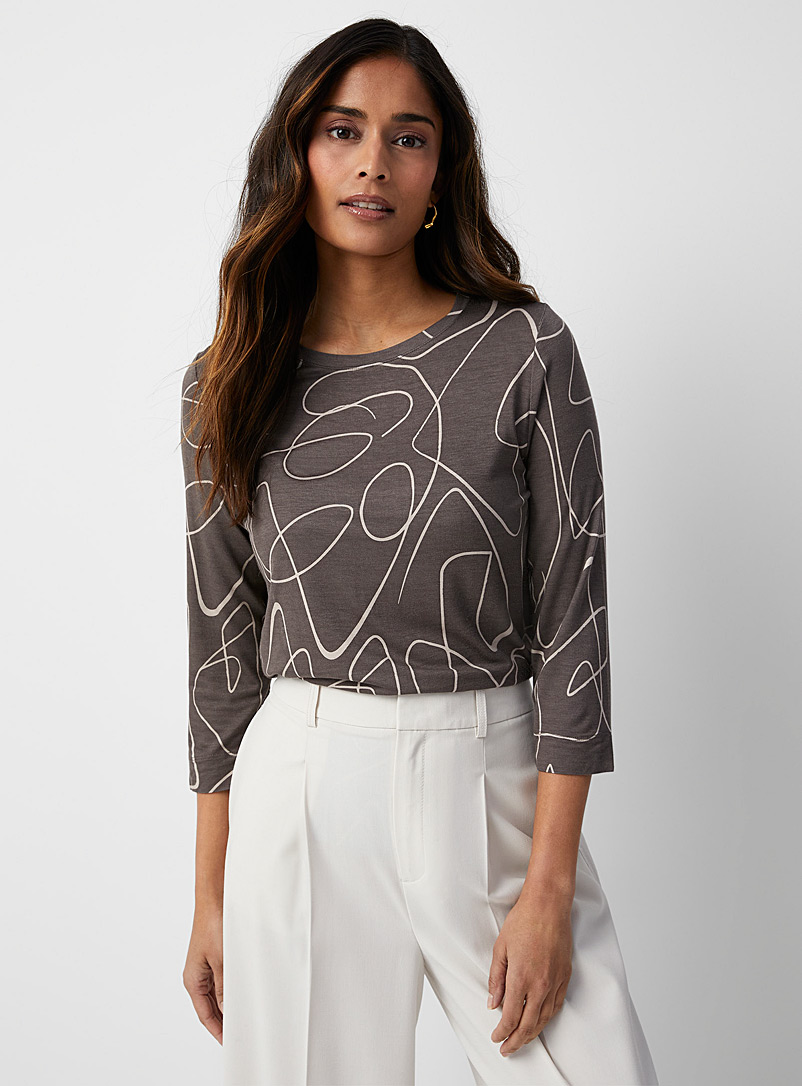 Contemporaine Light Grey 3/4-sleeve print tunic for women