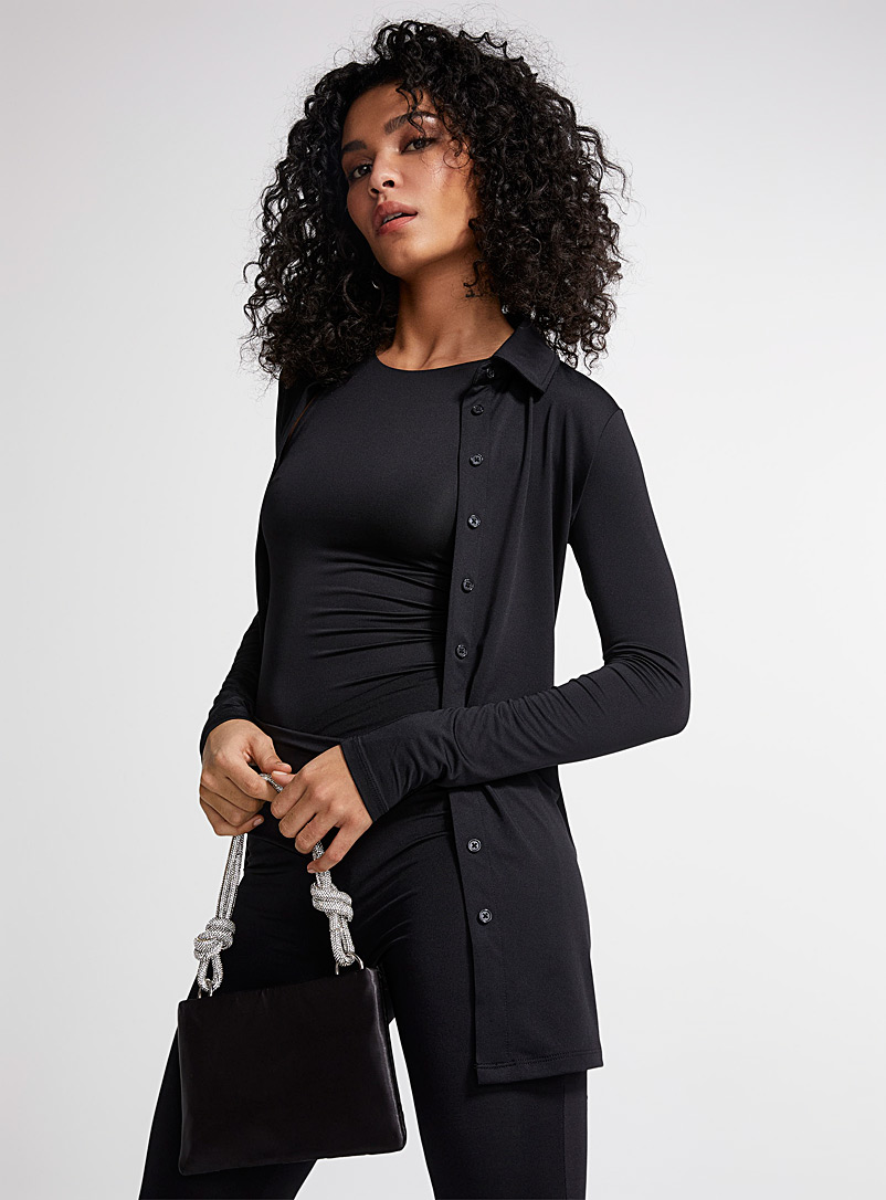 Icône Black Long silky blouse for women