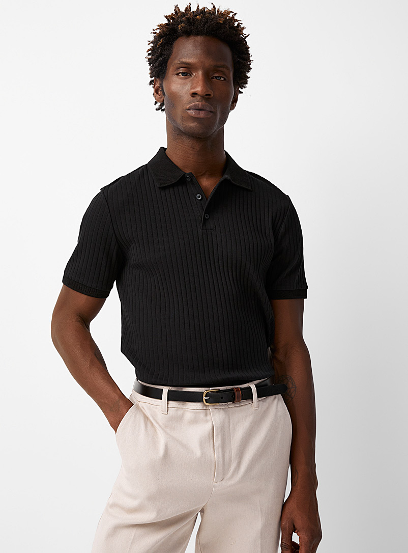 Le 31 Black Ribbed polo for men