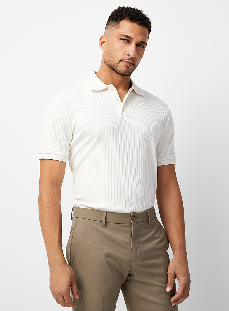 Le 31 Cream Beige Ribbed polo for men