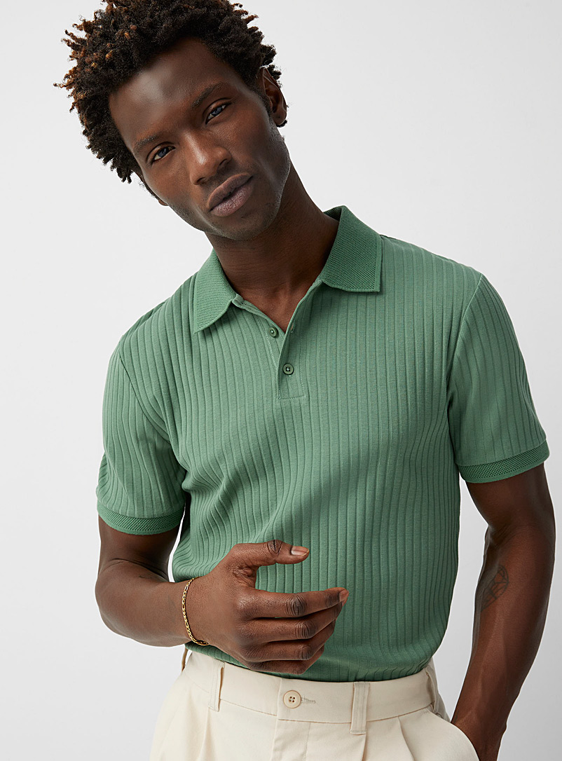 Le 31 Green Ribbed polo for men