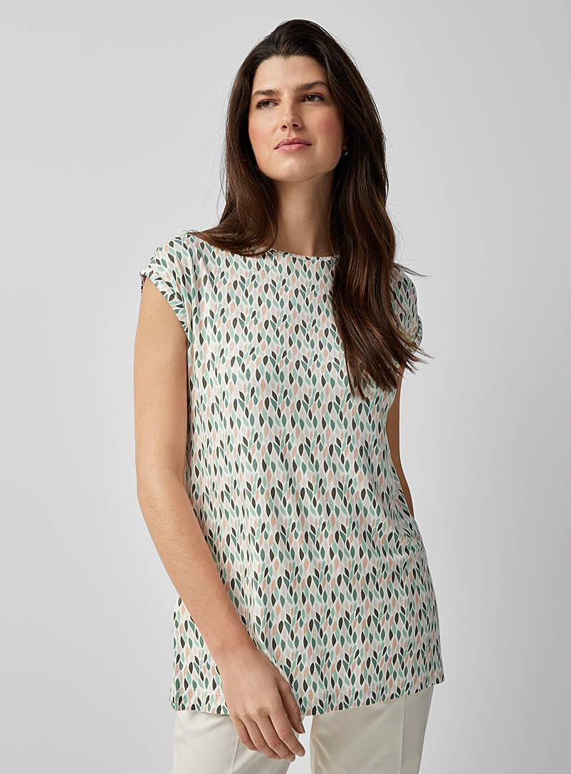 Contemporaine Patterned Green Cap-sleeve print tunic for women