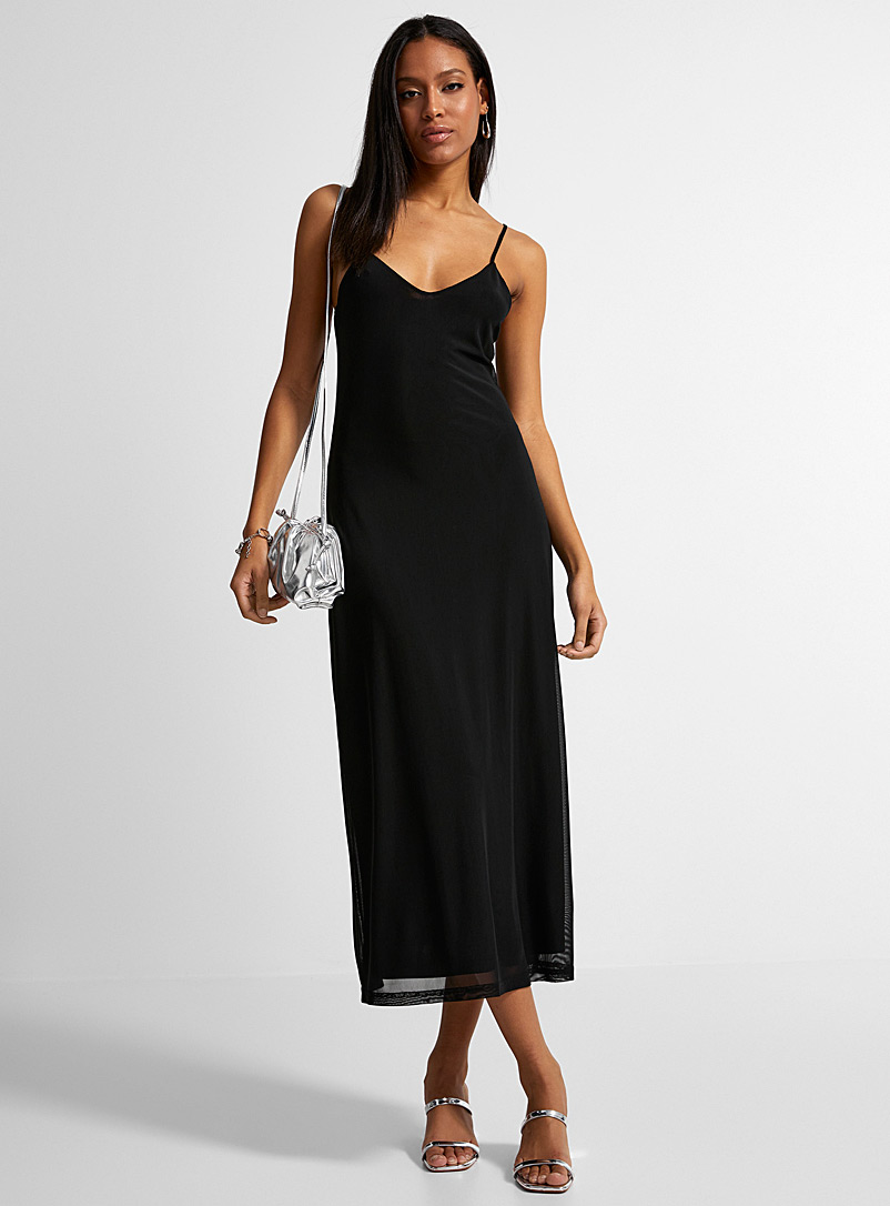 Icône Black Long mesh slip dress for women
