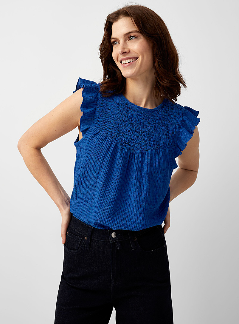 Contemporaine Sapphire Blue Ruffled ruched T-shirt for women