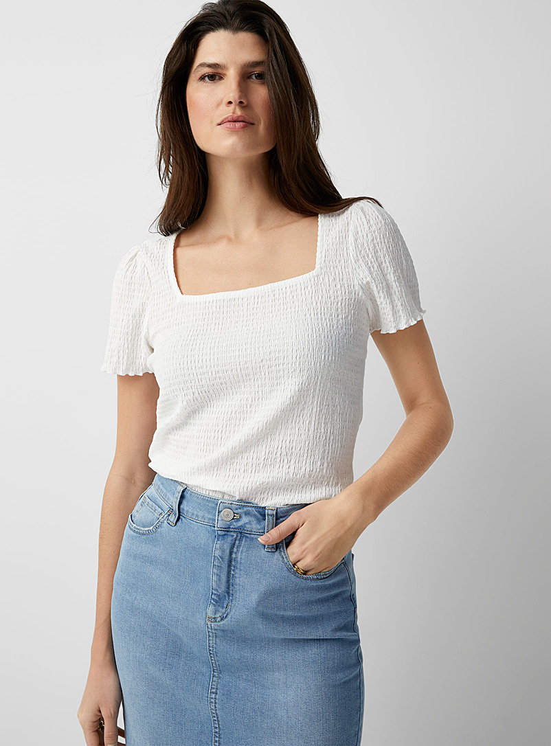 Ruched square-neck T-shirt | Contemporaine | Women's Short-Sleeve