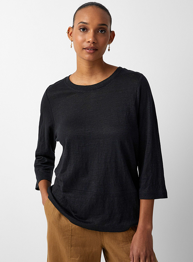 Buttoned back linen T-shirt | Contemporaine | Shop Women's Long