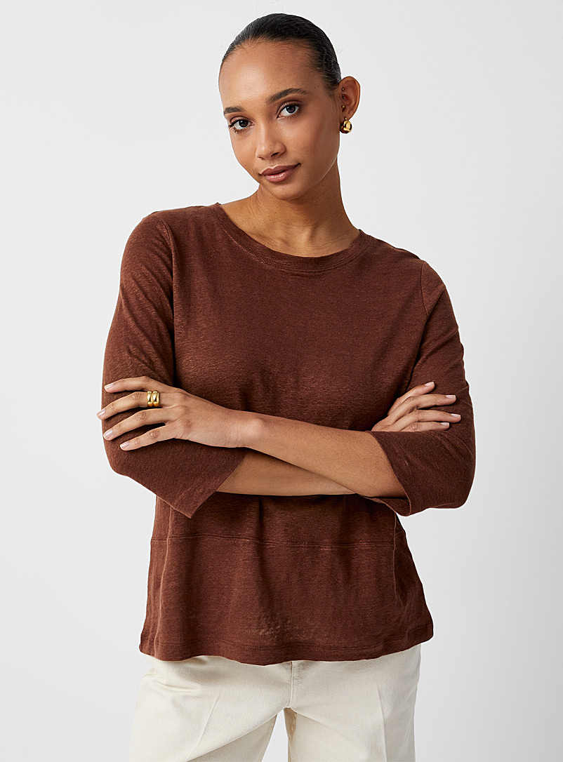 Contemporaine Brown Buttoned back linen T-shirt for women