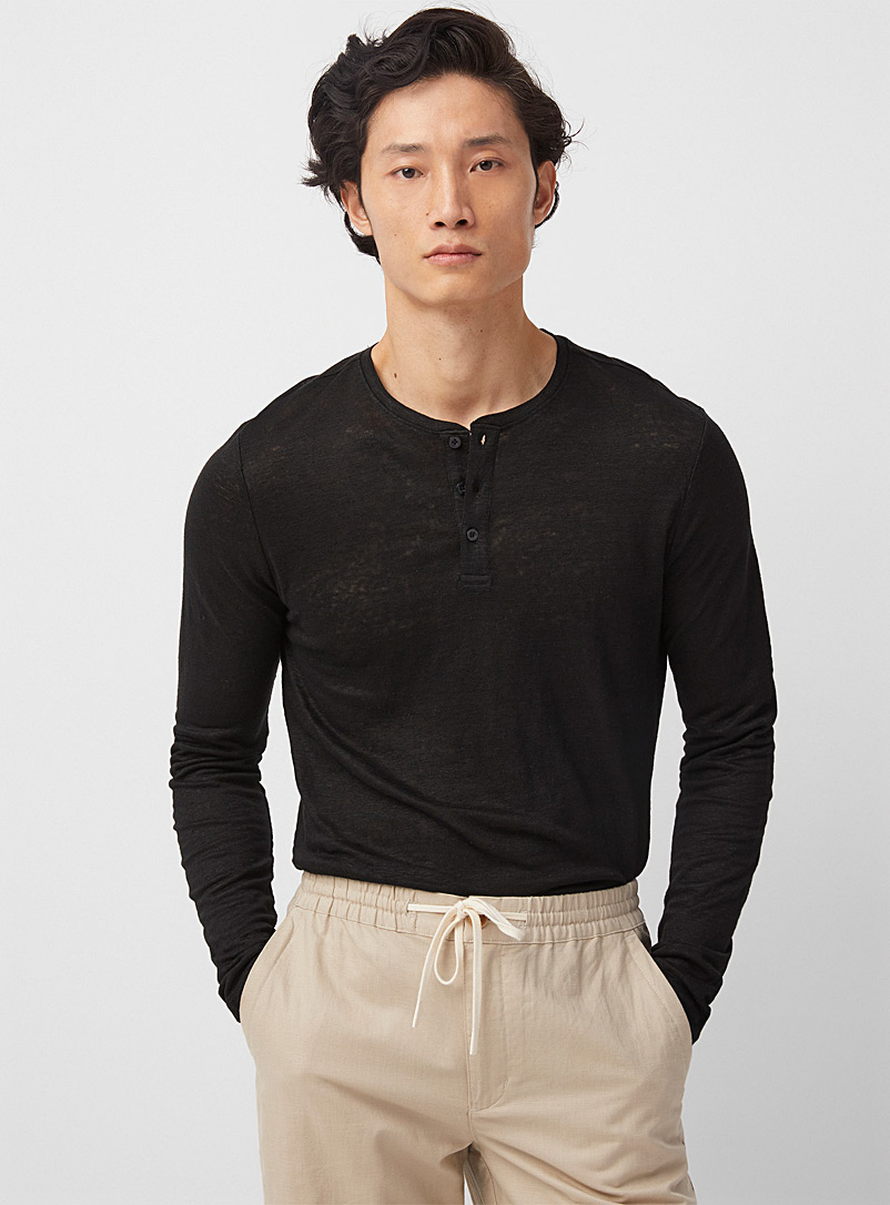 100% linen button-collar jersey T-shirt | Le 31 | Shop Men's Long