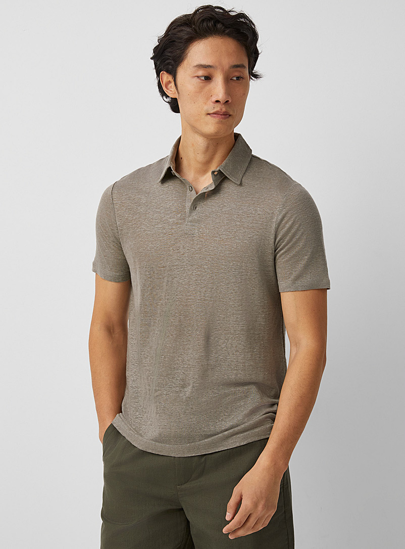 Le 31 Mossy Green Pure linen jersey polo for men