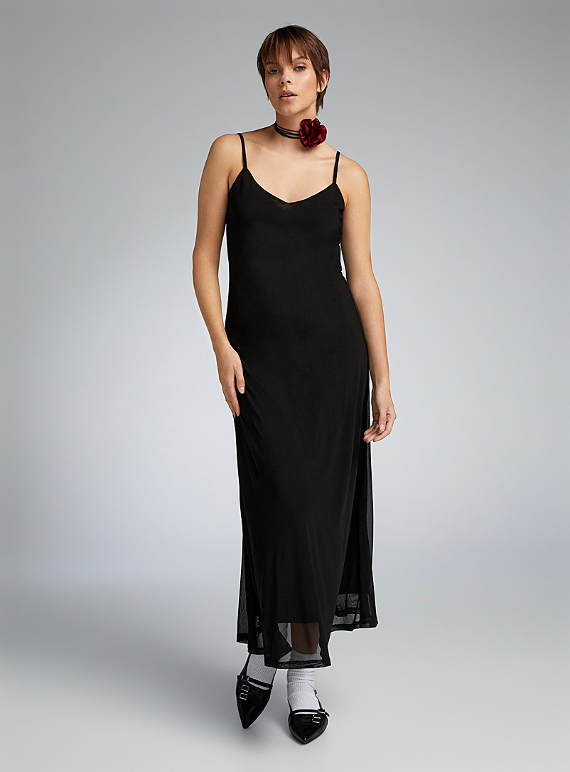 Twik Black Mini straps mesh dress for women