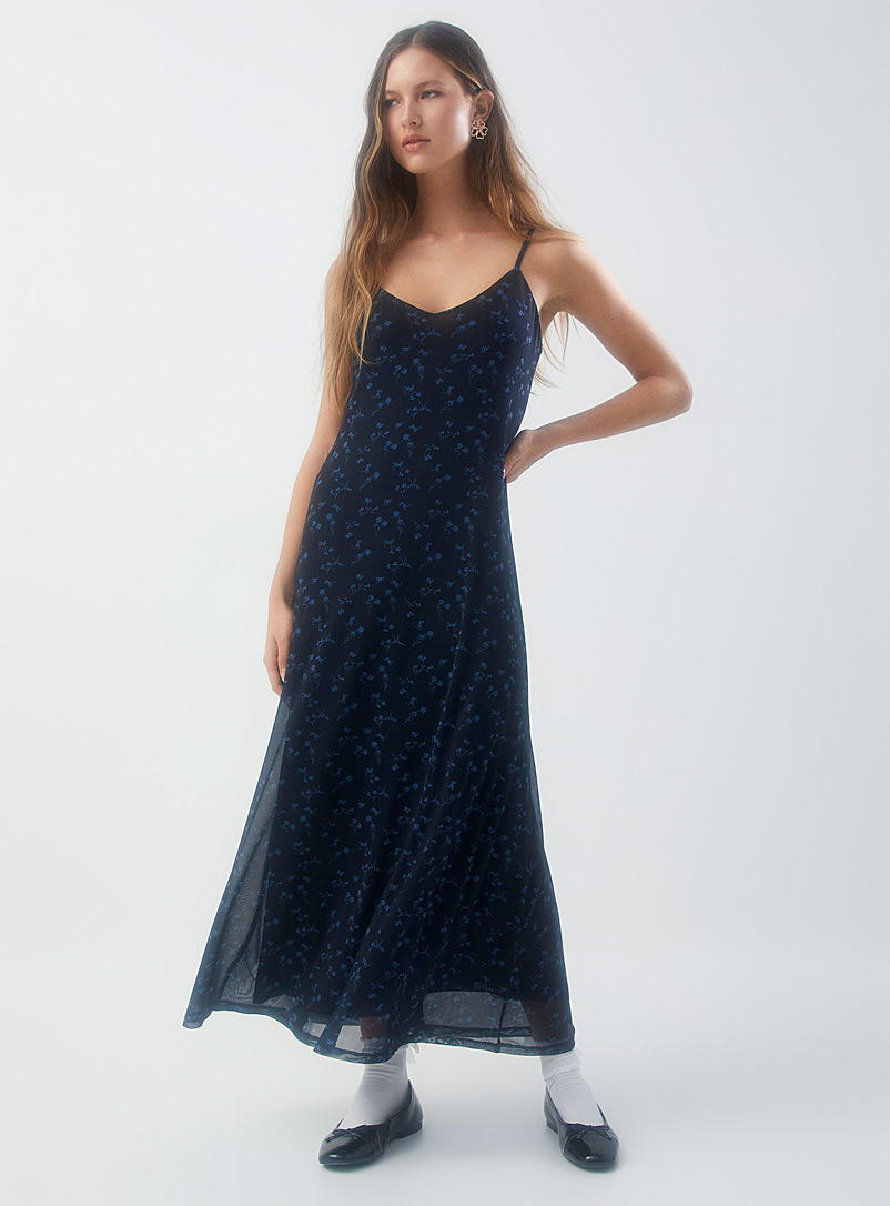 Twik: La robe filet minibretelles Bleu à motifs pour femme