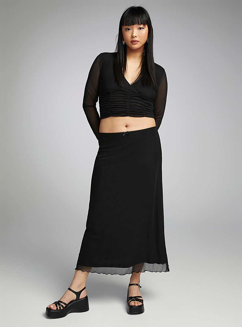 Twik Black Ruffled hem mesh skirt for women