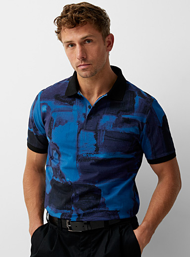 Le 31 Patterned navy  Abstract painting jersey polo for men