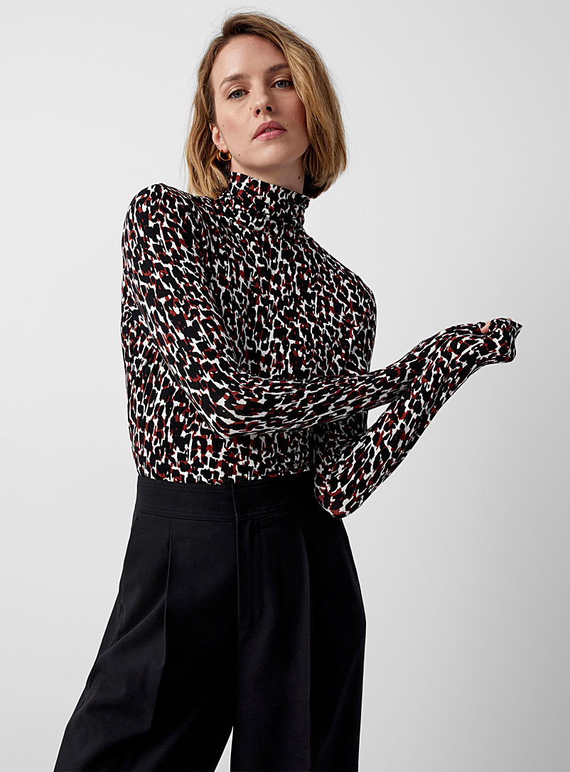 Contemporaine Patterned red Printed soft jersey turtleneck for women