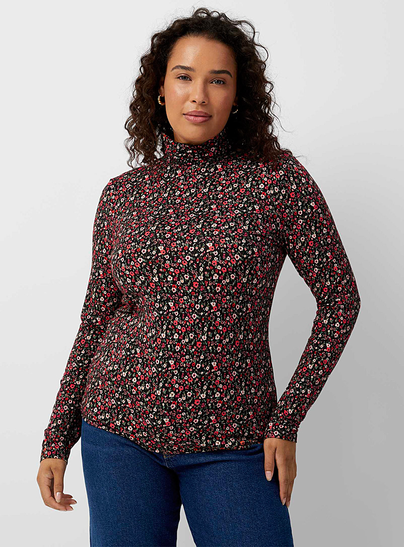 Contemporaine Patterned Red Printed soft jersey turtleneck for women