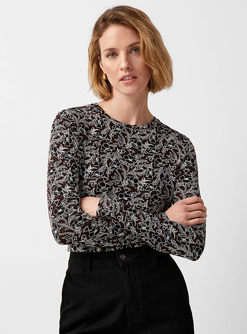 Contemporaine Patterned Brown Printed soft jersey crew neck for women