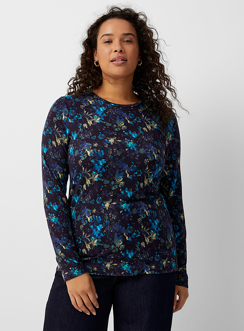 Contemporaine Patterned Blue Printed soft jersey crew neck for women