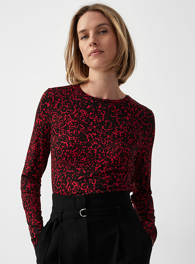 Contemporaine Patterned Red Printed soft jersey crew neck for women
