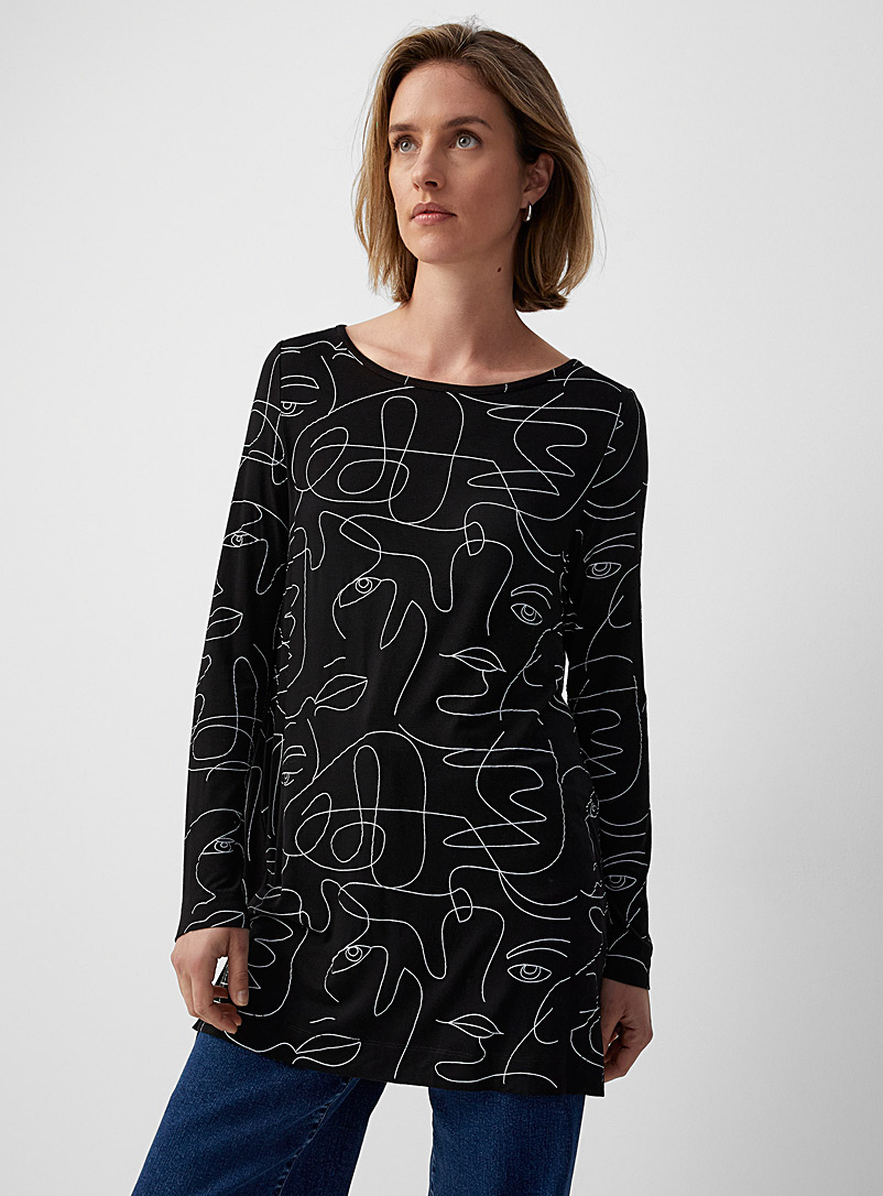 Contemporaine Black and White Long-sleeve printed tunic for women