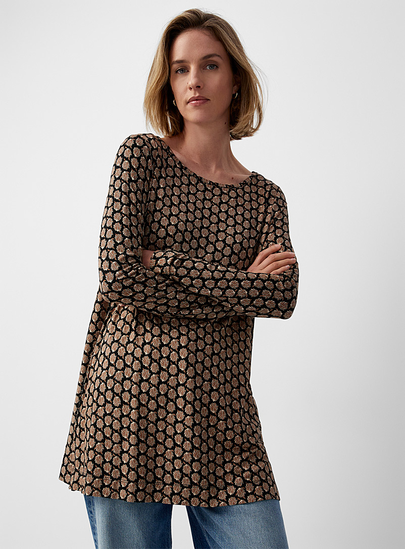 Contemporaine Patterned Brown Long-sleeve printed tunic for women